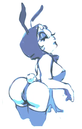 a pin-up of francesca wearing a bunny suit and looking over her shoulder at the viewer.