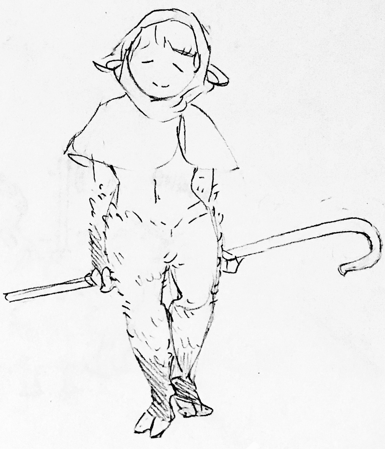 batya holding a shepherd's crook behind her back